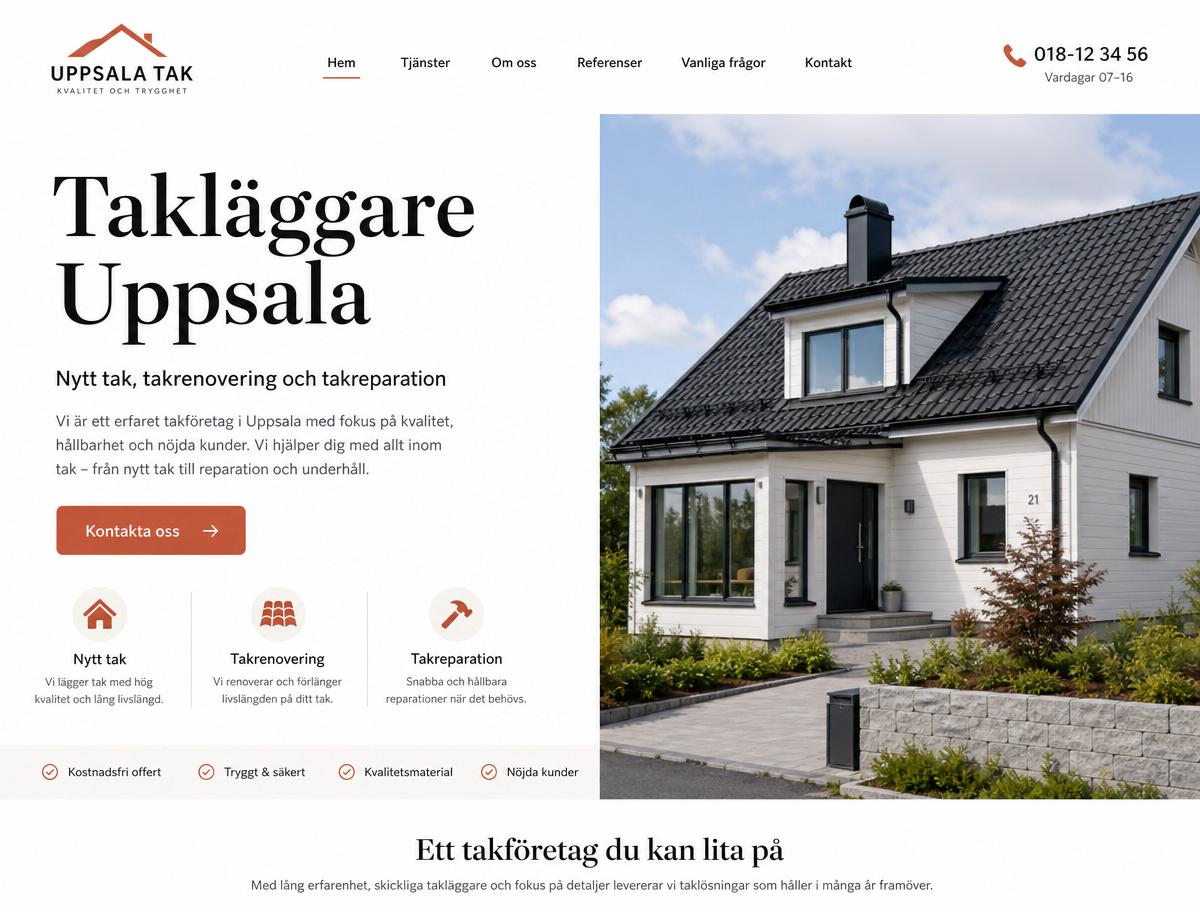 Exempel på hemsida vi byggt för Takläggare, Uppsala